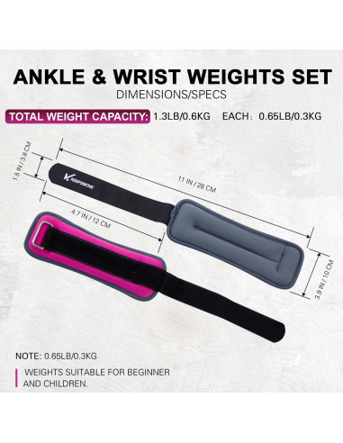 Pesas de Tobillo KEEP2MOVE 0.3Kg Rojo Rosa/Gris Ajustables