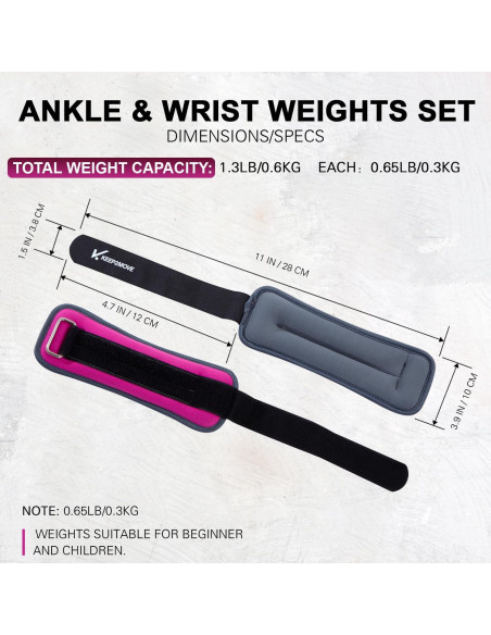 Pesas de Tobillo KEEP2MOVE 0.3Kg Rojo Rosa/Gris Ajustables