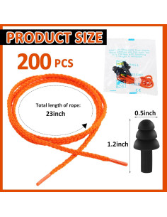 Tapones para Oídos Xuhal 200 Pares Silicona con Cable Negro 2