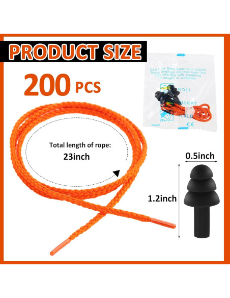 Tapones para Oídos Xuhal 200 Pares Silicona con Cable Negro