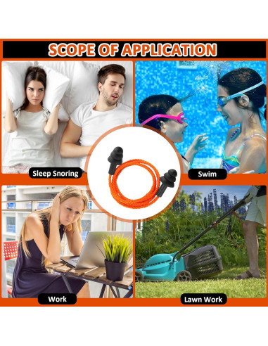 Tapones para Oídos Xuhal 200 Pares Silicona con Cable Negro