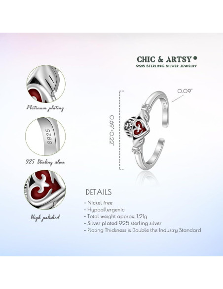 Anillo Abierto de Dedo Ajustable Plata Esterlina 925 Mujer