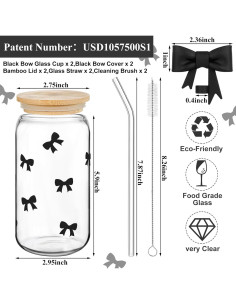 Conjunto 2 Tazas Vidrio Skylety 16oz con Lazo Negro y Accesorios 2