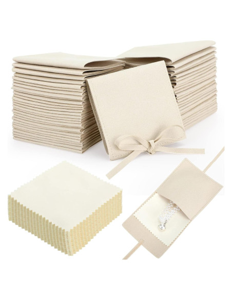 120 Bolsas de Microfibra para Joyería Cunno Beige 8x8 cm