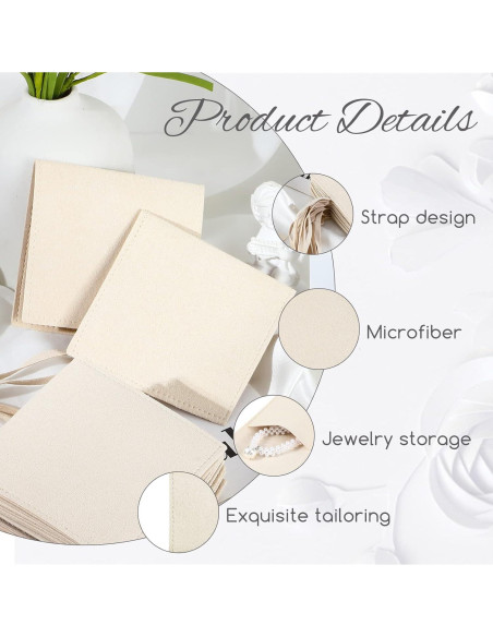 120 Bolsas de Microfibra para Joyería Cunno Beige 8x8 cm