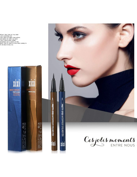 Delineador Líquido Vtrem - Azul Marino y Marrón Claro, Impermeable