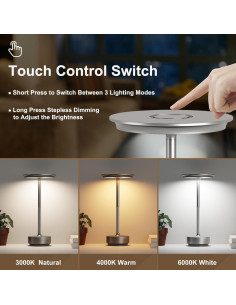 Lámpara de Mesa Inalámbrica FDIDC T106A Plata 5000mAh LED 2