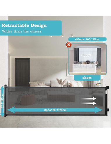 Puerta Retráctil para Bebés y Mascotas 83.82x320.04 cm Negra