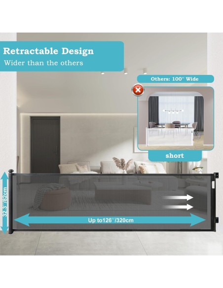 Puerta Retráctil para Bebés y Mascotas 83.82x320.04 cm Negra Puerta Retráctil para Bebés y Mascotas 83.82x320.04 cm Negra