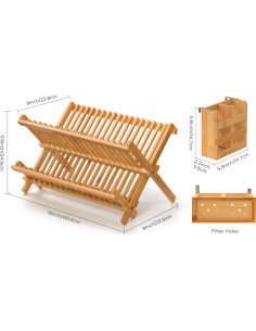 Escurridor de Platos Plegable Oyydecor de Bambú 2 Niveles 2