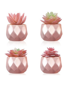 Suculentas Artificiales Tiita 4 Pack en Macetas Cerámicas Doradas