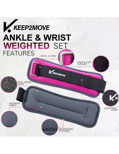 Pesas de Tobillo KEEP2MOVE 0.3Kg Rojo Rosa/Gris Ajustables