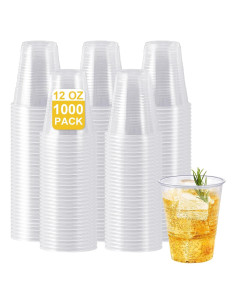 Paquete de 1000 vasos desechables SIUQ de 12 oz transparentes