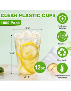 Paquete de 1000 vasos desechables SIUQ de 12 oz transparentes 2