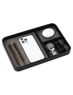 Bandeja Organizadora de Cuero PU Buqoo Negra 4 Compartimentos