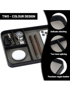 Bandeja Organizadora de Cuero PU Buqoo Negra 4 Compartimentos 2