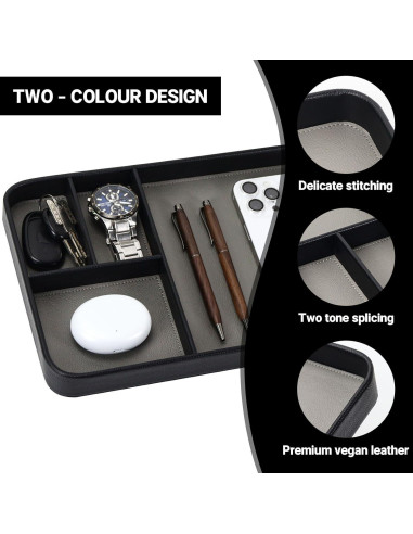 Bandeja Organizadora de Cuero PU Buqoo Negra 4 Compartimentos