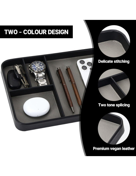 Bandeja Organizadora de Cuero PU Buqoo Negra 4 Compartimentos