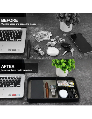 Bandeja Organizadora de Cuero PU Buqoo Negra 4 Compartimentos