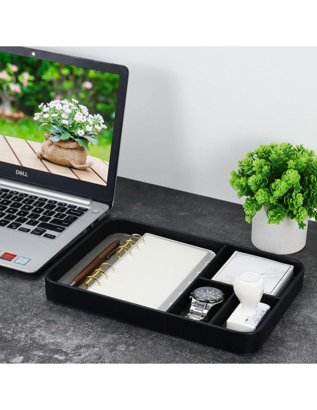 Bandeja Organizadora de Cuero PU Buqoo Negra 4 Compartimentos