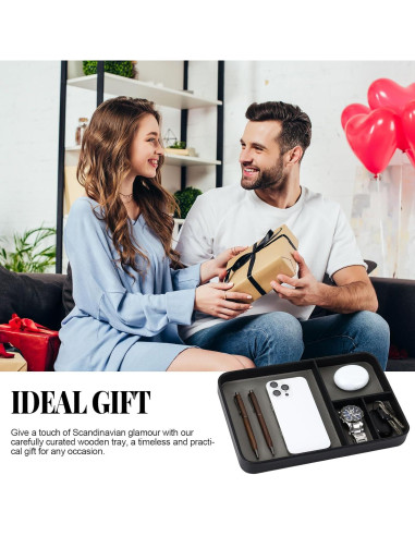 Bandeja Organizadora de Cuero PU Buqoo Negra 4 Compartimentos