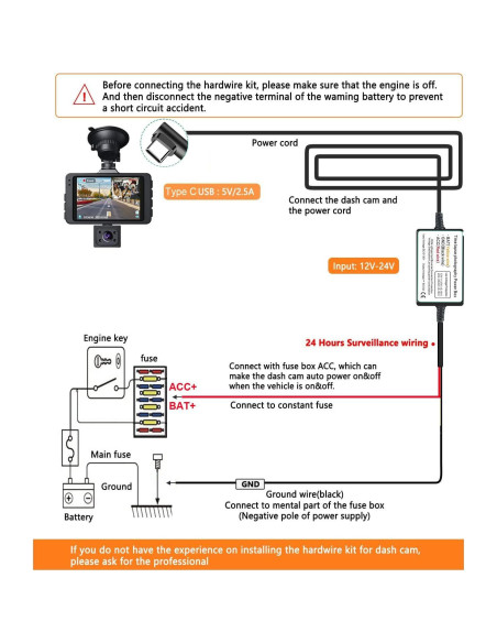 Kit de Cableado Duro USB Tipo C 3.2m para Cámara de Tablero