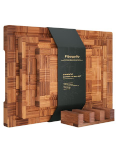 Juego de 3 Tablas de Cortar de Bambú Fibogollo con Canal de Jugo