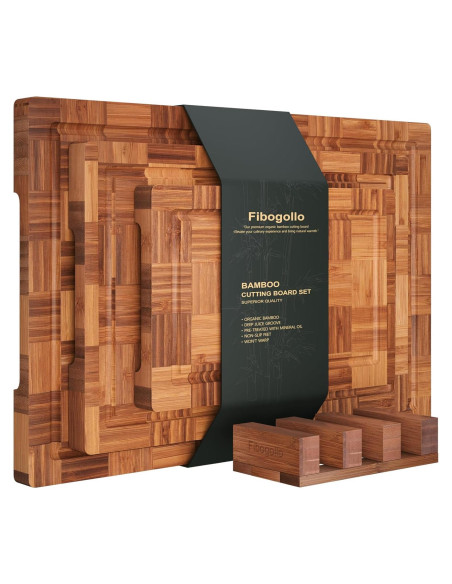 Juego de 3 Tablas de Cortar de Bambú Fibogollo con Canal de Jugo