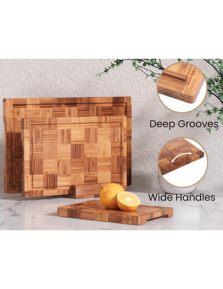 Juego de 3 Tablas de Cortar de Bambú Fibogollo con Canal de Jugo