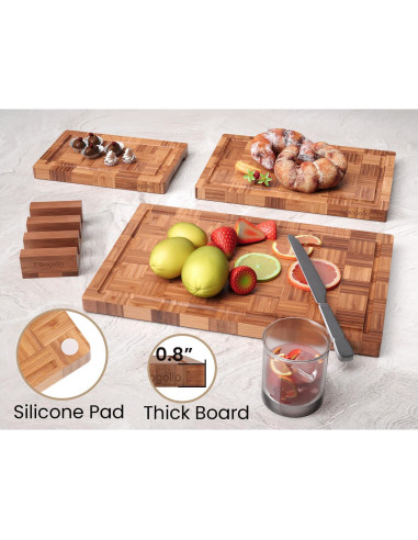 Juego de 3 Tablas de Cortar de Bambú Fibogollo con Canal de Jugo