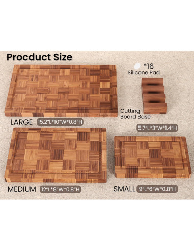 Juego de 3 Tablas de Cortar de Bambú Fibogollo con Canal de Jugo