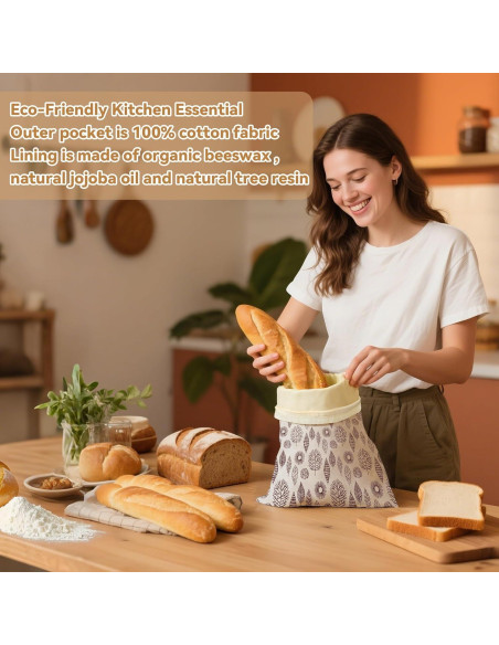 Bolsas de Pan Reutilizables OHIYO 33x43 cm Cera de Abeja (2 Pcs)
