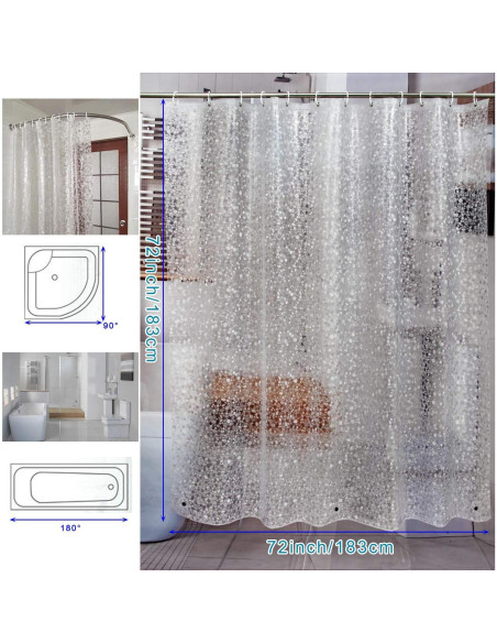 Cortina de Ducha Impermeable Bostofy 72x72cm 3D Piedra Clara