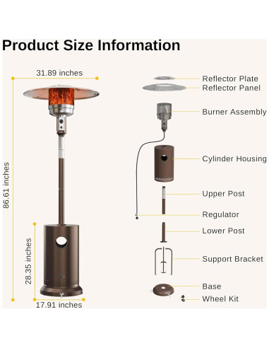 Calentador de Patio EAST OAK 50,000 BTU Propano Marrón