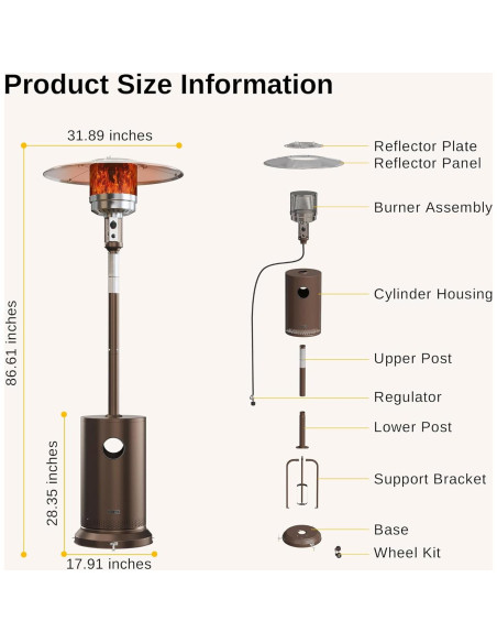 Calentador de Patio EAST OAK 50,000 BTU Propano Marrón