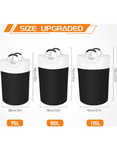 Cesta de Ropa BlissTotes 90L Impermeable con Mango Aluminio Negro 2