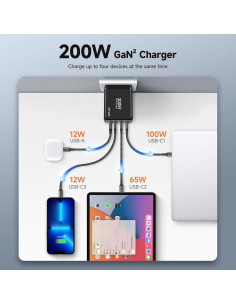 Cargador USB C 200W GaN 4 Puertos Adaptador de Viaje 2