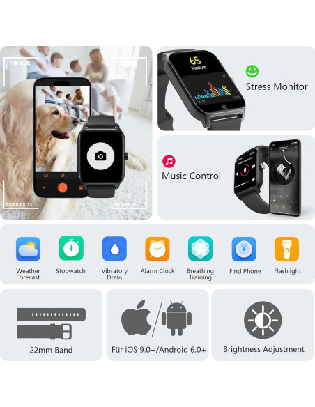 Reloj Inteligente Tensky IDW13 para Hombres - 1.8" Pantalla Táctil, IP68, 100 Modos Deportivos