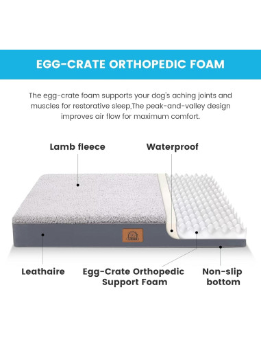 Cama ortopédica para perros grandes Sunheir 88.9x55.9cm Gris