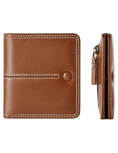 Billetera Delgada Bifold TFKGS de Cuero Vegano Marrón RFID