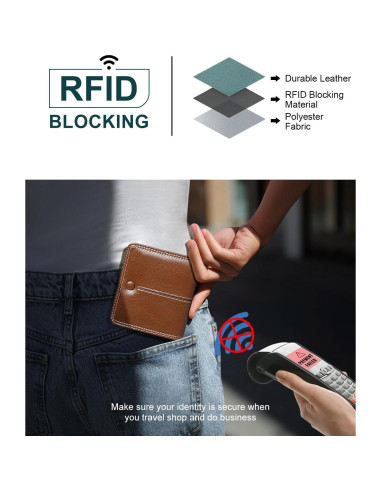 Billetera Delgada Bifold TFKGS de Cuero Vegano Marrón RFID
