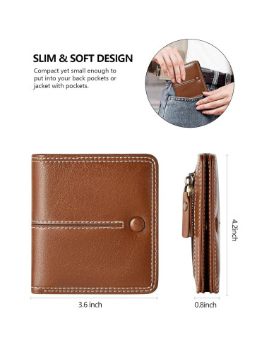 Billetera Delgada Bifold TFKGS de Cuero Vegano Marrón RFID