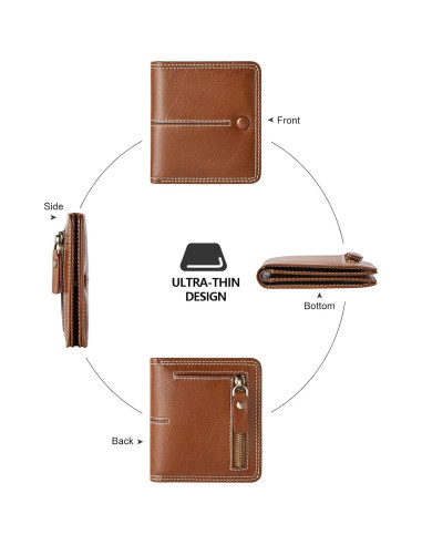 Billetera Delgada Bifold TFKGS de Cuero Vegano Marrón RFID