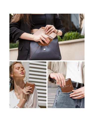 Billetera Delgada Bifold TFKGS de Cuero Vegano Marrón RFID