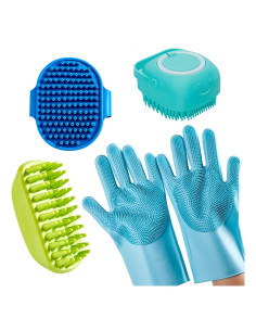 Kit de Aseo para Mascotas AMHSURET 4 Piezas Goma Cepillo y Guantes