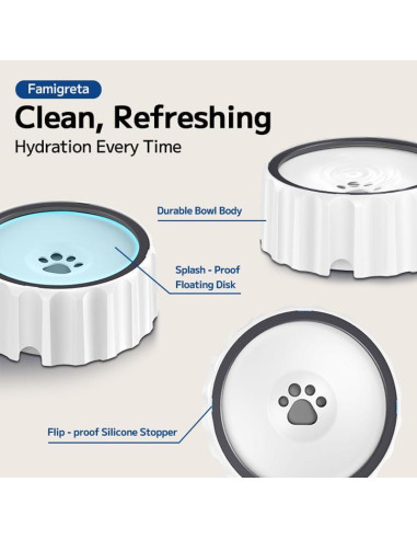 Cuenco de Agua Antideslizante para Perros 2L Famigreta Blanco
