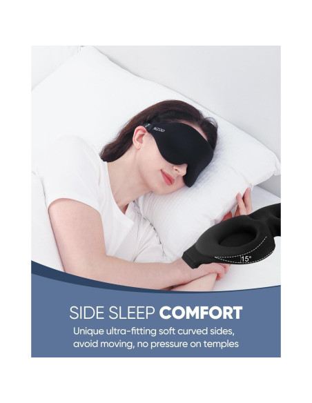 MZOO Máscara de Sueño 3D Negra para Durmientes de Lado