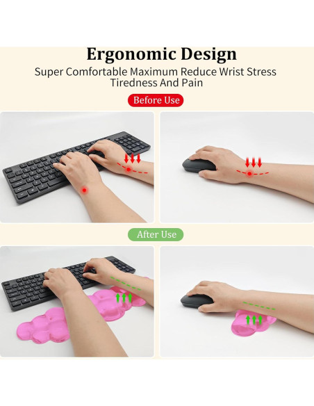 Reposamuñecas de Gel Ergonómico XIAONAN Rosa para Teclado y Ratón