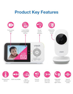 Monitor de Bebé VTech VM819 con Cámara 2.8" y Audio 2
