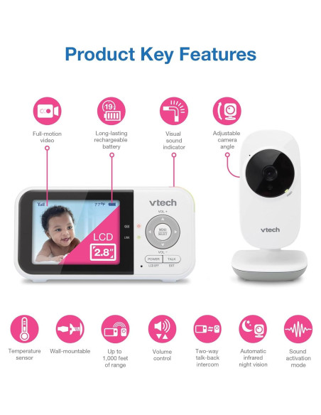Monitor de Bebé VTech VM819 con Cámara 2.8" y Audio